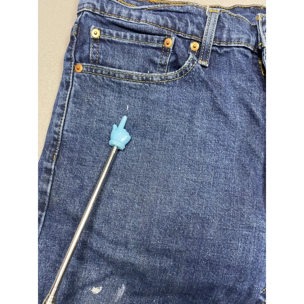 Levis 513 Slim Straight Jeans Mens 34x32 Blue Denim Distressed Paint Splatter